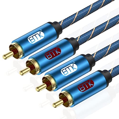 Image of EMK 2 RCA Cable, 2 x RCA Phono to 2 x RCA Phono Cable Male to Male R&L Subwoofer Cables Gold-plated Plug Nylon Braided Stereo Audio Cables for TV, Speaker, Gaming Consoles, Amplifier (1.5m)