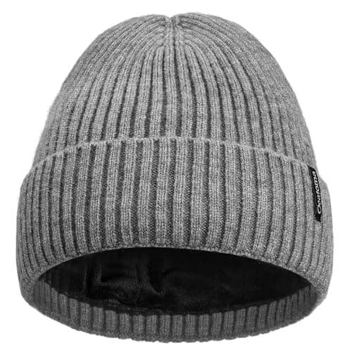 Image of Ocatoma Beanie for Men Women Winter Cuffed Hat with Warm Lining Soft Ski Hat Unisex Cap Gifts for Men Women Grey