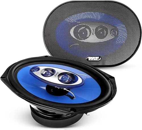 Image of Pyle 4-Way Car Speakers, 400W Vehicle Door Audio System, 15 x 23 cm Universal Stereo Sound Set, Quadriaxial Loud Speaker Pair, Side Panel Mount, 2-Piece Car Audio Replacement (Blue)