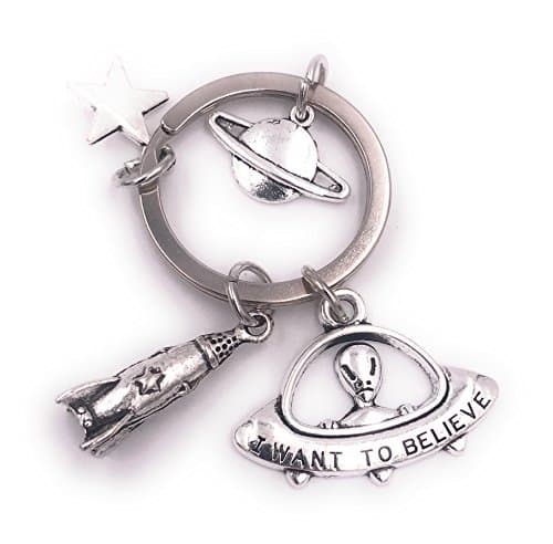 Image of H-Customs Rocket with aliens keychain pendant silver metal