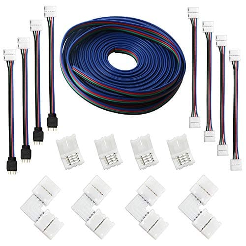 Image of RUNCCI-YUN 4-pin RGB LED Strip Extension Cable(5M),LED Strips Connectors Kits with 4 Strip Jumpers,L-Shape Connecters for 5050 Flexible RGB LED Strip Light