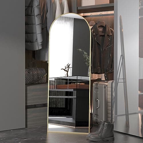 Image of CASSILANDO Gold Full Length Mirror 162cm×53cm Arch Floor Mirror with Aluminum Alloy Frame Standing Full Body Mirrors Hanging or Leaning for Bedroom Entry