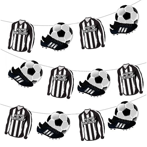 Image of AK Giftshop Football Black and White Striped Team Colours Bunting Party Decorations - 12pcs / 2.5m Ribbon