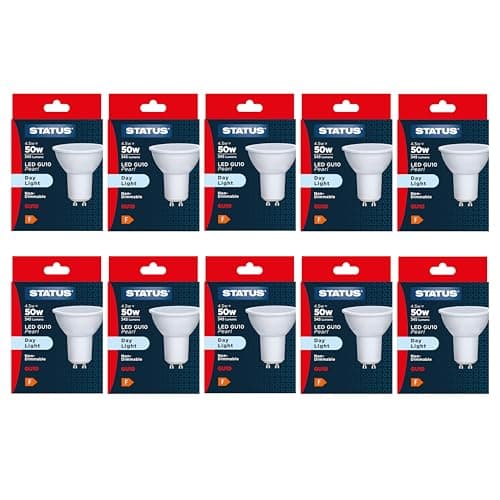 Image of Status LED GU10 Spotlight Bulbs, 4.5W Daylight 6500K Wide Beam Lamps, 50W Equivalent 345lm Energy Saving Lighting for Kitchen or Bathroom, Pearl Finish, 10 Pack (4.5SLGU10DP1B10)