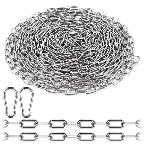 Image of 304 Stainless Steel Chain, 10 Metre Metal Chains Link with 2 Snaps, 1.5mm Galvanized Steel Welded Links Chains, Heavy Duty Chain Links for Fences Gates Bikes Security Locks