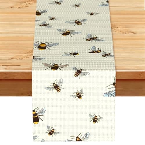 Image of honey bee. Printed Farmhouse Table Decor, Spring Picnic Runner, Autumn Leaf Party Ornament