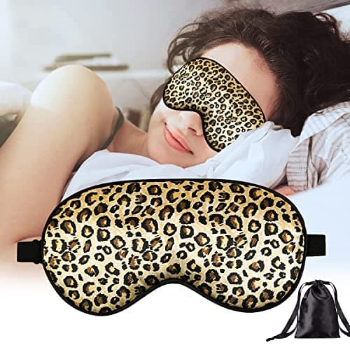 Image of Natural Mulberry Silk Eye Mask,Leopard Silk Sleep Mask 100% Pure Silk Soft Skin-Friendly Block Out Light Sleeping Eye Mask with Adjustable Strap for Women