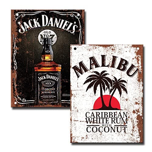 Image of Set of 2 Bar Signs - Fixings Included - Bar Accessories Bundle for Home Pub or Outdoor Garden Bar Wall Plaque Man Cave Gift Metal Memorabilia bar sign 20cm x 15cm