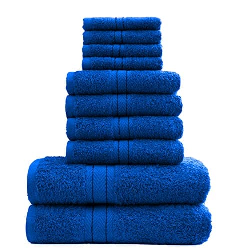 Image of DARWEN STAR 10 Piece Towel Set UK 100% Cotton 500 GSM – Bathroom Towel Bale Set, Soft Absorbent Quick Dry Bath Towels Set, 4 Face Cloths 4 Hand Towels 2 Bath Towels, Hotel Quality (Blue)