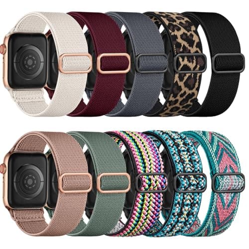 Image of Maledan 10 Pack Elastic Nylon Strap Compatible with Apple Watch Straps 40mm 41mm 38mm 42mm Women Men - Stretchy Nylon Sport Loop Band for iWatch Series 11 10 9 8 7 6 5 4 3 2 1 SE3 SE2 SE, Set A