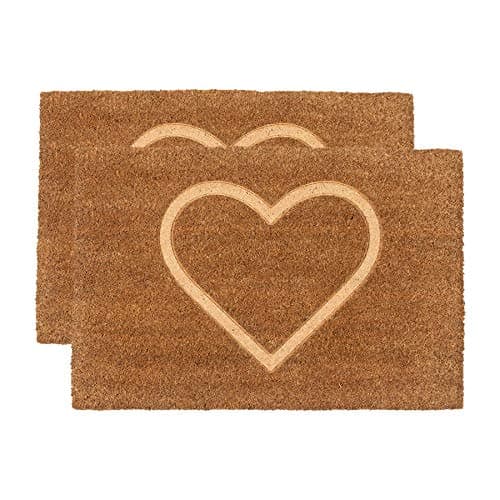 Image of Nicola Spring Coir Door Mat - 60 x 40cm - Embossed Heart - Pack of 2 - Decorative Indoor Front Door Floor Mat Entry Dirt Trapper Rug Outdoor Boot Scraper Non Slip Backing Doormat