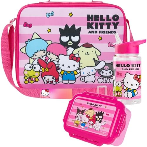 Image of Get Trend Hello Kitty Water Bottle Lunch Bag and Lunch Box Girls Set Kawaii 3 Pcs School Supplies Anime Bento Snack Box BPA Free Leakproof for Travel (Pink Hello Kitty)