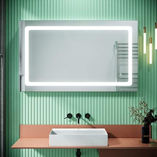 Image of ELEGANT 1000x600mm Bathroom Mirror with Lights Shaver Socket Sensor Switch LED Illuminated Bath Vanity Wall-Mounted Mirrors with Heated Demister Pad