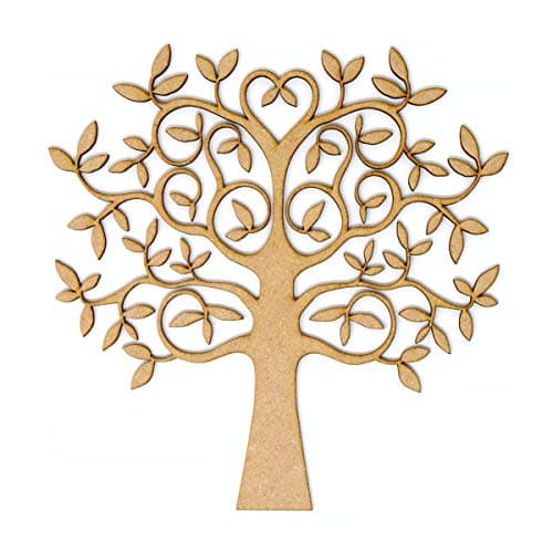 Image of MDF Tree Shape for Crafts, with Added Love - Perfect for Family Tree, Weddings (17.5cm) - Includes 4 Free Hearts