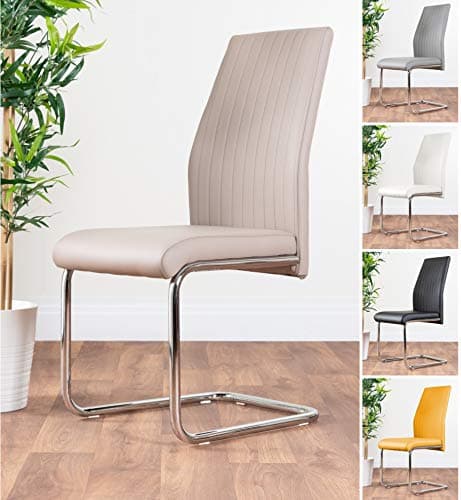 Image of Furniturebox UK 2x Modern Stylish Contemporary White Black Grey Lorenzo Faux Leather And Chrome Metal Kitchen Dining Chairs (2x Cappuccino Grey Lorenzo Chairs)