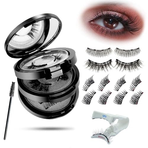Image of Magnetic Eyelashes Kit – 4 Pairs Magnetic Lashes Natural Look with Applicator, Wispy Strip & 3/4 Half Lashes Style, No Glue Reusable False Lashes with 4-Magnet Upgrade for Daily Use