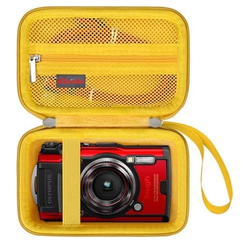 Image of Elonbo Carrying Case for OM System Tough TG-7 Digital Camera/OM System Olympu TG-6 Underwater Camera, Rugged Waterproof Shockproof WiFi 4K Video Digital Camera Storage Cover Travel Bag, Yellow