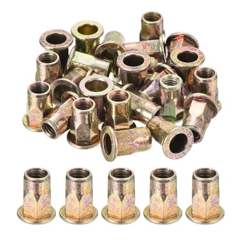 Image of sourcing map 60Pcs Half Hex Body Flange Rivet Nuts, M6 Carbon Steel Thread Zinc Plated Threaded Insert Nuts Knurled Body