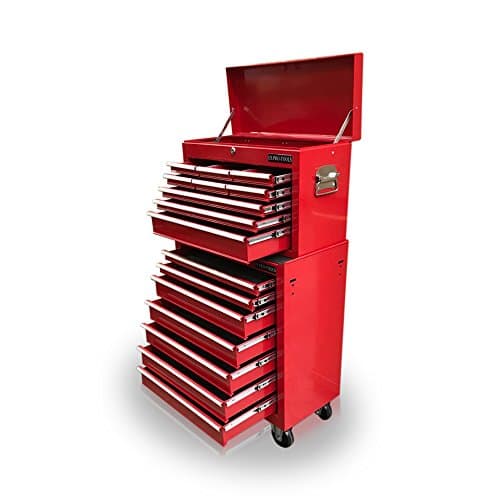 Image of us pro tools AFFORDABLE STEEL CHEST TOOL BOX ROLLER CABINET 16 DRAWERS (Red)