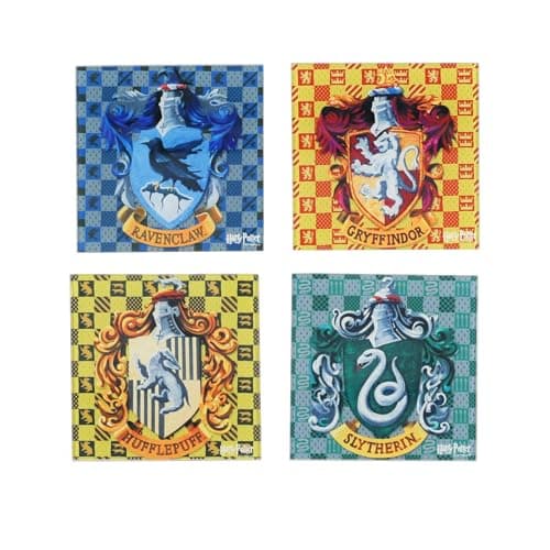 Image of Silver Buffalo Harry Potter Hogwarts Houses 4-Piece Glass Coaster Set