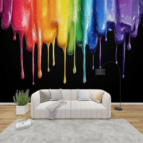 Image of AevuCub Colorful Paint Splash Mural Wallpaper for Living Room Bedroom Decor - Rainbow Paint Wall Mural, 3D Effect Wall Art, Non-Woven Photo Wallpaper 3D Effect, 150x105 cm