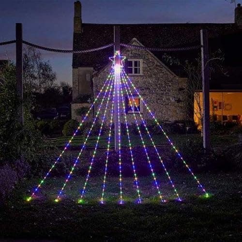 Image of Marco Paul 3m Pre-Lit Shooting Star Christmas Light Display Outdoor Multicoloured LED Fairy Lights Mains Powered Festive Xmas Decoration for Garden & Home Waterfall String Lights for Outside
