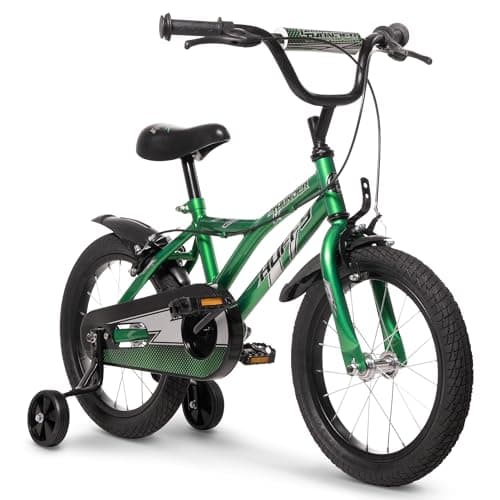 Image of Huffy Pro Thunder 16-inch Kid's Bike, aged 5-7 years, Green, Removable Stabilisers, Chainguard, Front and Rear Mudguards, Dual Caliper Brakes