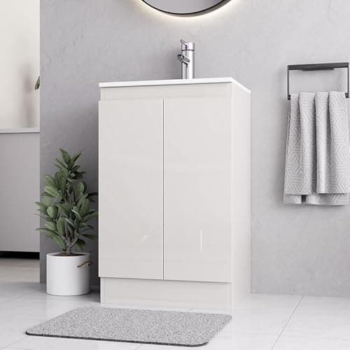 Image of BELOFAY 500mm Floor Standing Bathroom Vanity Unit With Basin - Laquered Cloakroom Vanity Unit with 1 Tap Hole Ceramic Basin and Soft Close Hinges. (WASTE INCLUDED) (Denvor White)