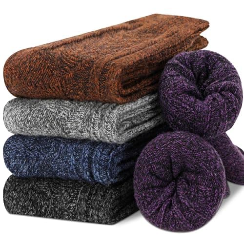 Image of EBMORE Womens Merino Wool Thermal Socks Walking Warm Winter Thick Hiking Comfy Work Soft Boot Winter Cold Socks for Ladies 5 Pack Stocking Fillers(Mix Color B)