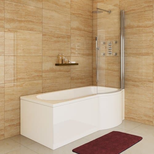 Image of 1600 mm Right Hand P-Shaped Bath Modern Shower with Shower Screen + Side Bath Panel