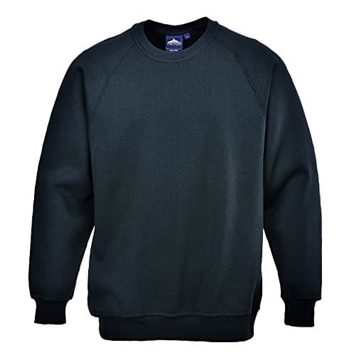 Image of Portwest B300 Roma Sweatshirt Durable Soft Workwear Crew Neck Fleece 40+ UPF Sun Protection Comfortable Fit for Casual Corporate and Industrial Use, Black, M