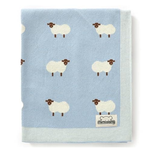 Image of mimixiong Baby Blanket for Newborn - 100% Cotton Knit Double Layer Soft Baby Blankets Baby Gift - Baby Essentials for Newborn, 80x100cm (Light Blue)