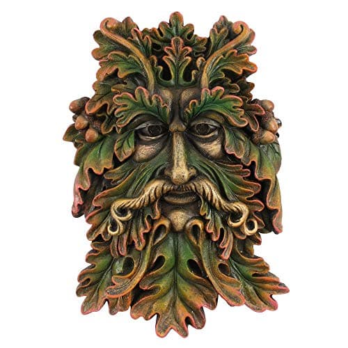 Image of Stunning Green Man Face Plaque - 22.5cm x 15cm (1 Pc.) - Unique Wall Art Deign & Durable Resin Outdoor Decoration - Perfect for Garden Decor & Gift Idea