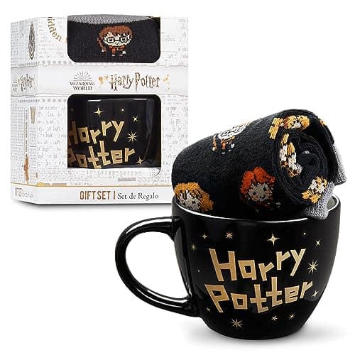 Image of Harry Potter Mug & Socks Gift Set for Women & Teens UK Size 2.5-7.5, Hogwarts Calf Socks Ceramic Mug, Xmas Gifts for Women (Black, 2.5/7.5 UK)