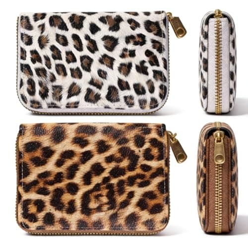 Image of Embhlitfe Card Wallet, 2-Pack Leopard Print Card Holder Wallets, PU Leather Credit Card Organizer for Women & Men, Compact Id Cards Holder Wallet