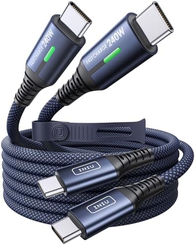 Image of INIU 240W USB C to USB C Charger Cable, [2m, Blue, 2-Pack] PD Type C Charge Cable, Super Fast Charging USB C Cable for iPhone 17 16 15 Pro Max, MacBook iPad Air, Samsung S25 S24 Ultra, Steam Deck etc.