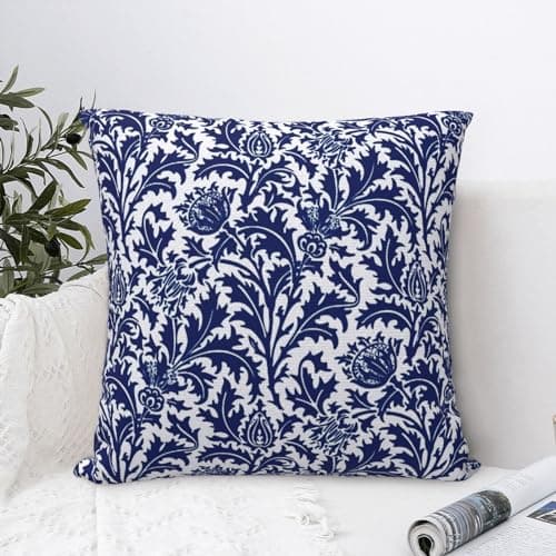Image of Thistle Damask Navy Blue and White William Morris Greenery Forest Animals Pheasant Decorative Throw Pillow Covers 18x18 inch Soft Pillowcase Aesthetic Cushion Cover for Home Decor Sofa Living Room