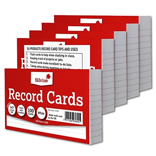 Image of Silvine Record Card Bulk Pack of 500 | 5 x 100 5x3” White Lined with Headline – Size Small 127 x 76mm with EAP Tips and Ideas