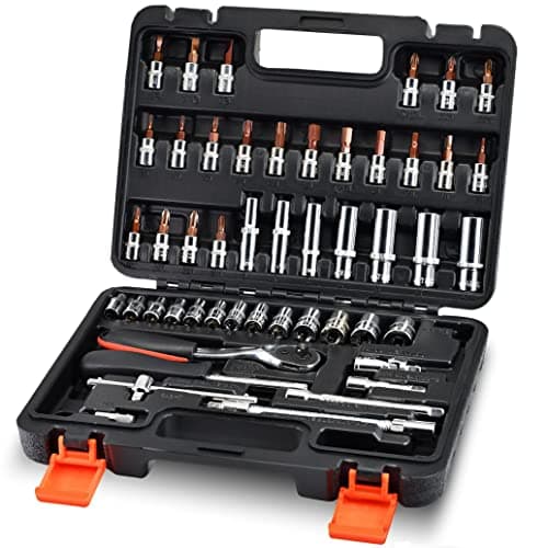 Image of 53-Piece 1/4" Socket Set,Driver Bits Metric Tool Set,72 Teeth Quick Release Ratchet Wrench Set with Flexible Extension Rods,S2 Screwdriver Bit,CRV Sockets/Deep Sockets,Tool for Car Bicycle Repair&DIY