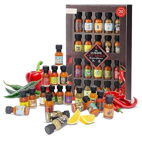Image of Ultimate Hot Sauce Gift Set - Chilli Sauce Sampler Collection of 20 Hot Sauces Set. Spicy Food Lover Gift for Stocking Fillers, Gifts for Women also Birthday Gifts for Men