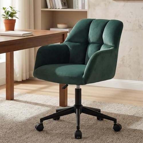 Image of Ya-Home Velvet Home Office Chair Modern Swivel Desk Chair with Adjustable Heigh, Vanity Task Chair for Bedroom, Green