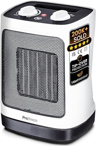 Image of Pro Breeze 2000W Mini Ceramic Fan Heater - 2 Heat Settings & Oscillation Mode with Built-in Overheat and Tip Over Protection, Electric Heater for Home, Office and Bedroom (White)