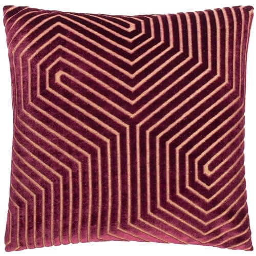 Image of Paoletti Evoke Velvet Polyester Filled Cushion – Luxurious Chevron Pattern Decorative Square Pillow With Filling (Burgundy - 45x45cm)