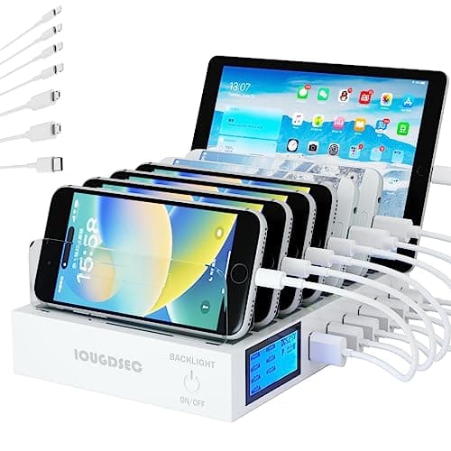 Image of Fast Charging Station PD20W QC3.0 Multi USB Ports, 7-in-1 Charging Station for Multiple Devices with LCD Display Compatible for iPhone iPad Samsung Huawei and More