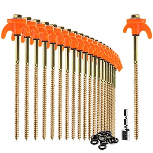 Image of COM-FOUR® 24x tent pegs - robust steel pegs with thread and rope holder - rock ground pegs for camping and outdoors - tent hooks for hard ground and wood