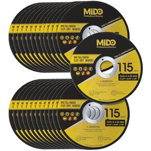 Image of MIDO Professional Abrasive Cutting Discs 25 Packs 115 mm Ultra Thin 1 mm Metal Cutting Disc Stainless Steel Cut off Wheel for Angle Grinder