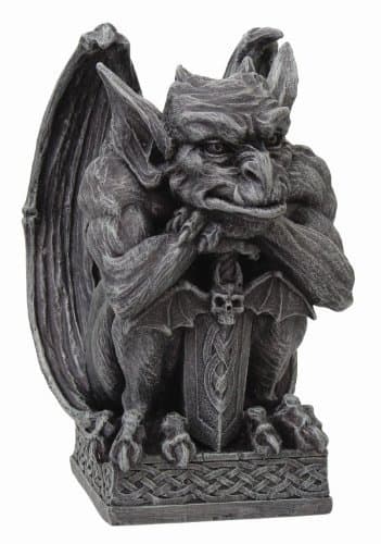 Image of PTC Gargoyle with Shield Statue, Cold Cast Resin Figurine, 6.5" H x 4.5" L x 4.5" W, Gray