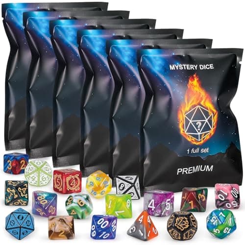 Image of QMAY Mystery Dice, 6 Set of 7 Polyhedral Dice, Random Style, For Dungeon and Dragons MTG Table Games RPG DND D20 D12 D10 D% D8 D6 D4 (42)