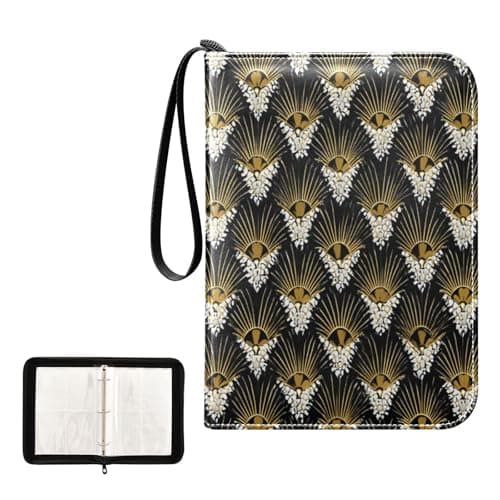 Image of Trading Card Binder with double sided removable sleeves for game, baseball cards collection Afro Samurai Style Peacock Gold White