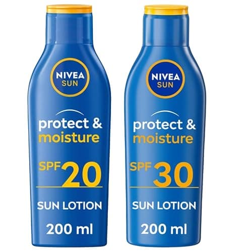 Image of Katsy Style Nivea Sun Protect & Moisture Sun Lotion SPF20 200ml & SPF30 200ml - UVA/UVB Protection, Water Resistant, Long-Lasting Moisturisation